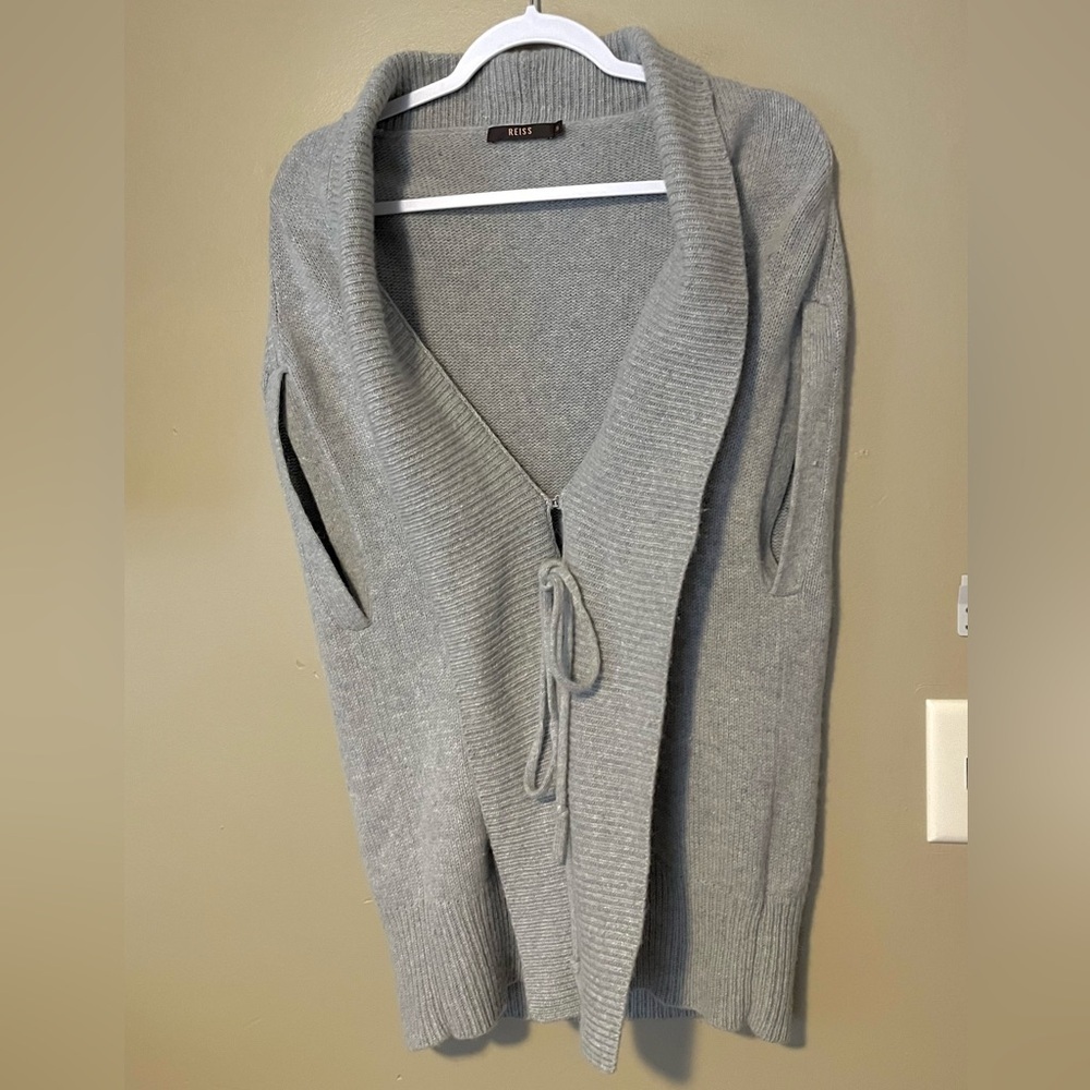 REISS Wool Cashmere Angora Tie Front Sweater Shrug